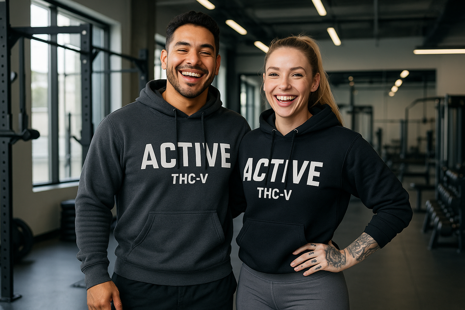 Friends happy in a gym and loving Active THCV